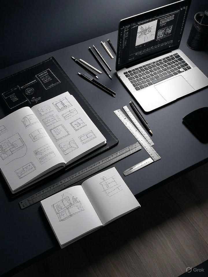 Mockup of a printed brochure and poster with professional design elements
